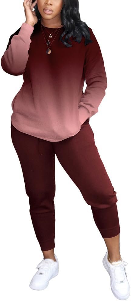 Two Piece Outfits For Women Casual Long Sleeve Sweatsuits Jogger Tracksuits Lounge Sets With Pockets