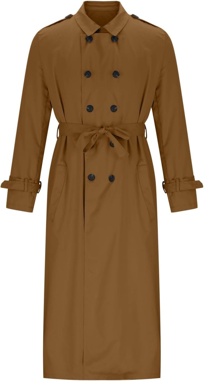 Men Long Trench Coat Lightweight Peacoat Double Breasted Trench Coat Casual Open Front Cardigan with Lapel - Image 2