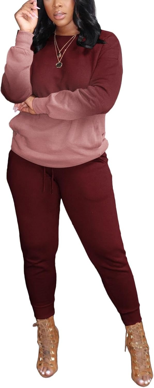 Two Piece Outfits For Women Casual Long Sleeve Sweatsuits Jogger Tracksuits Lounge Sets With Pockets - Image 2