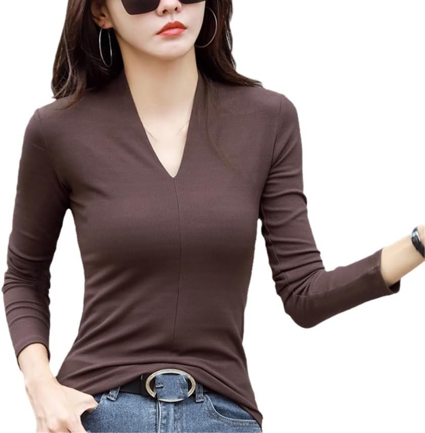 Long-Sleeved V-Neck Sexy Bottoming Shirt Women Top Slim Slimming Black All-Match Inner T-Shirt Knit Sweater
