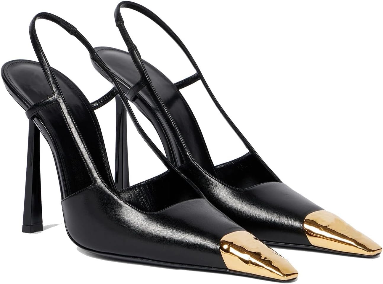 Women Slingback High Heels Metal Pointed Toe Leather High Stiletto Heel Pumps Slip on Elastic Strap Fashion Dress Shoes for Women