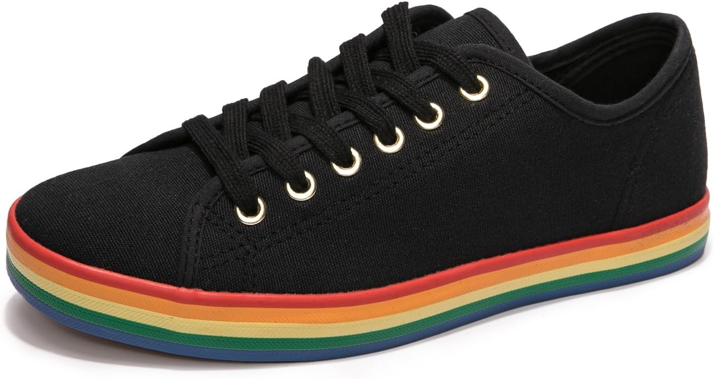 Women Low Top Canvas Shoes Lace up Fashion Sneakers Casual Comfort Walking Shoes