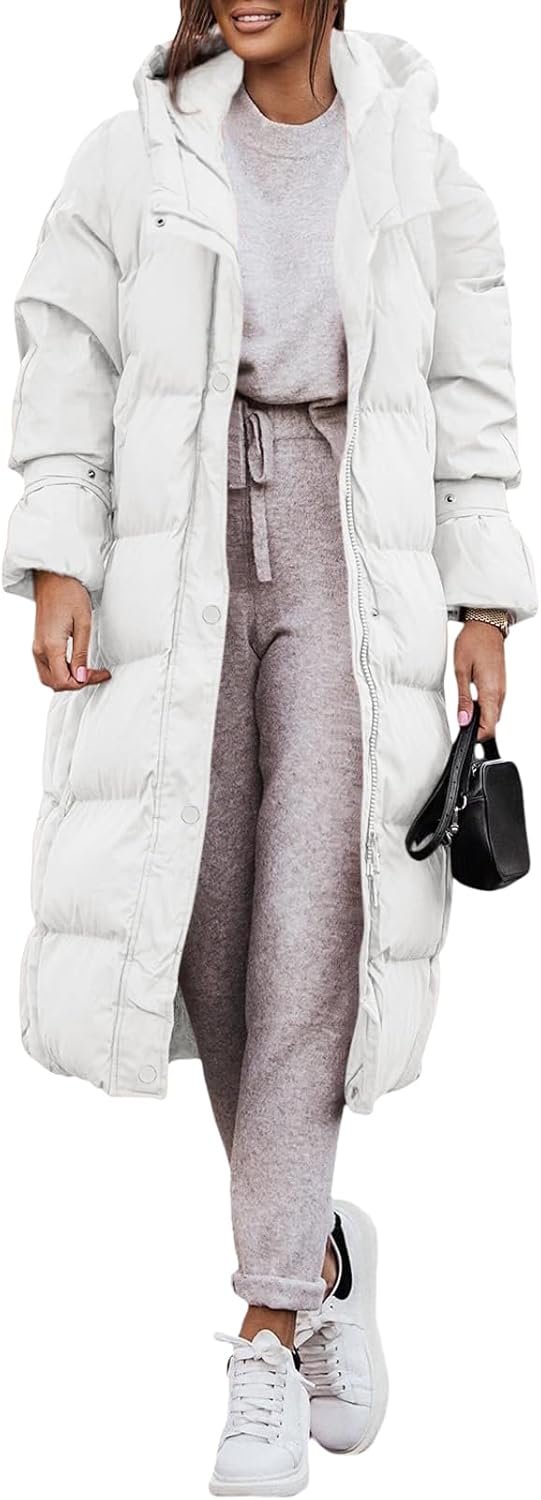 Puffy JacketWomenLong Winter Coats Zip Up Padded Coat Maxi Length Outerwear S-2XL