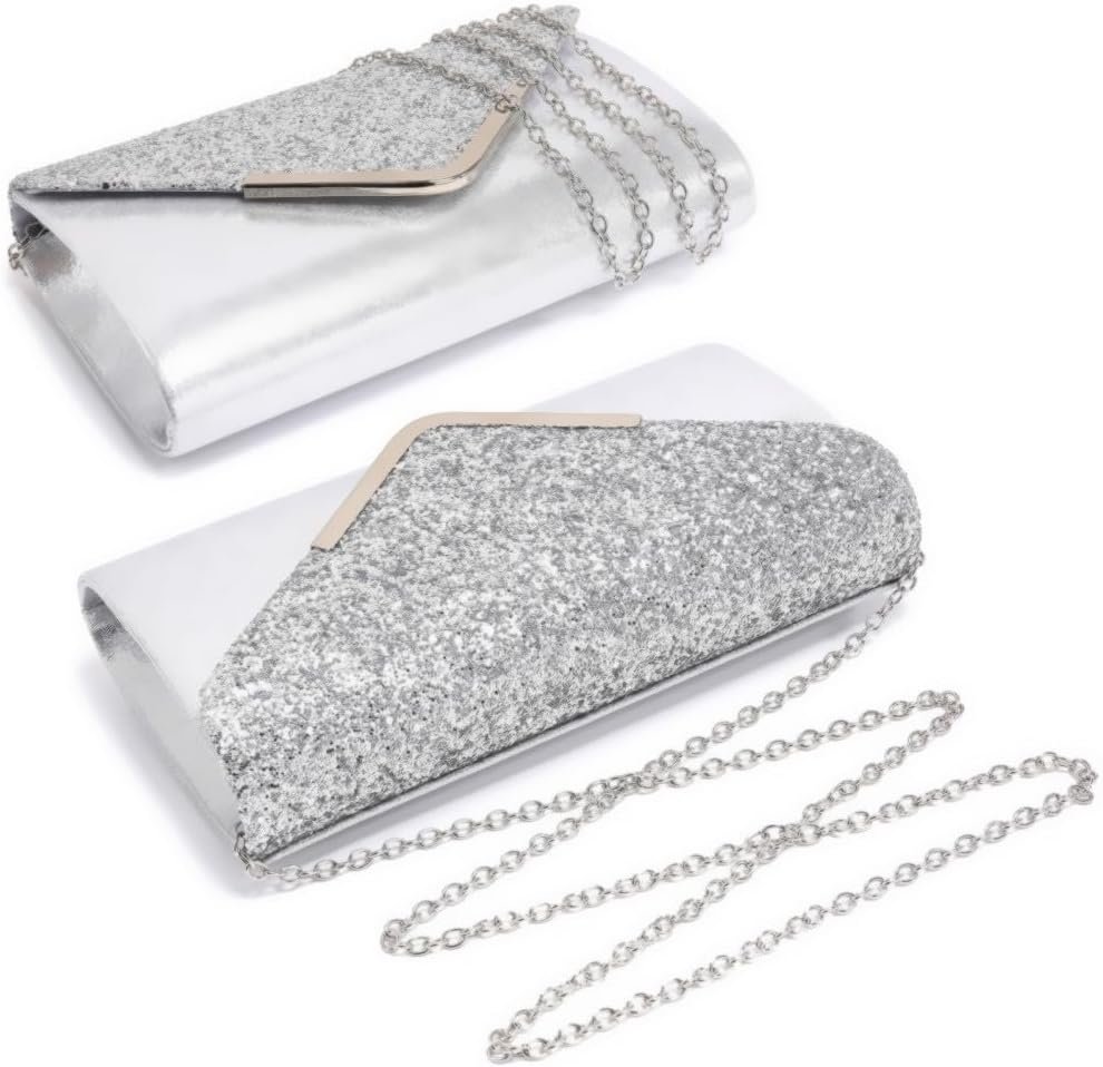 Women Evening Bags Formal Clutch Purses for Wedding Party Prom Handbags with Shoulder Strap and Glitter Flap - Image 2
