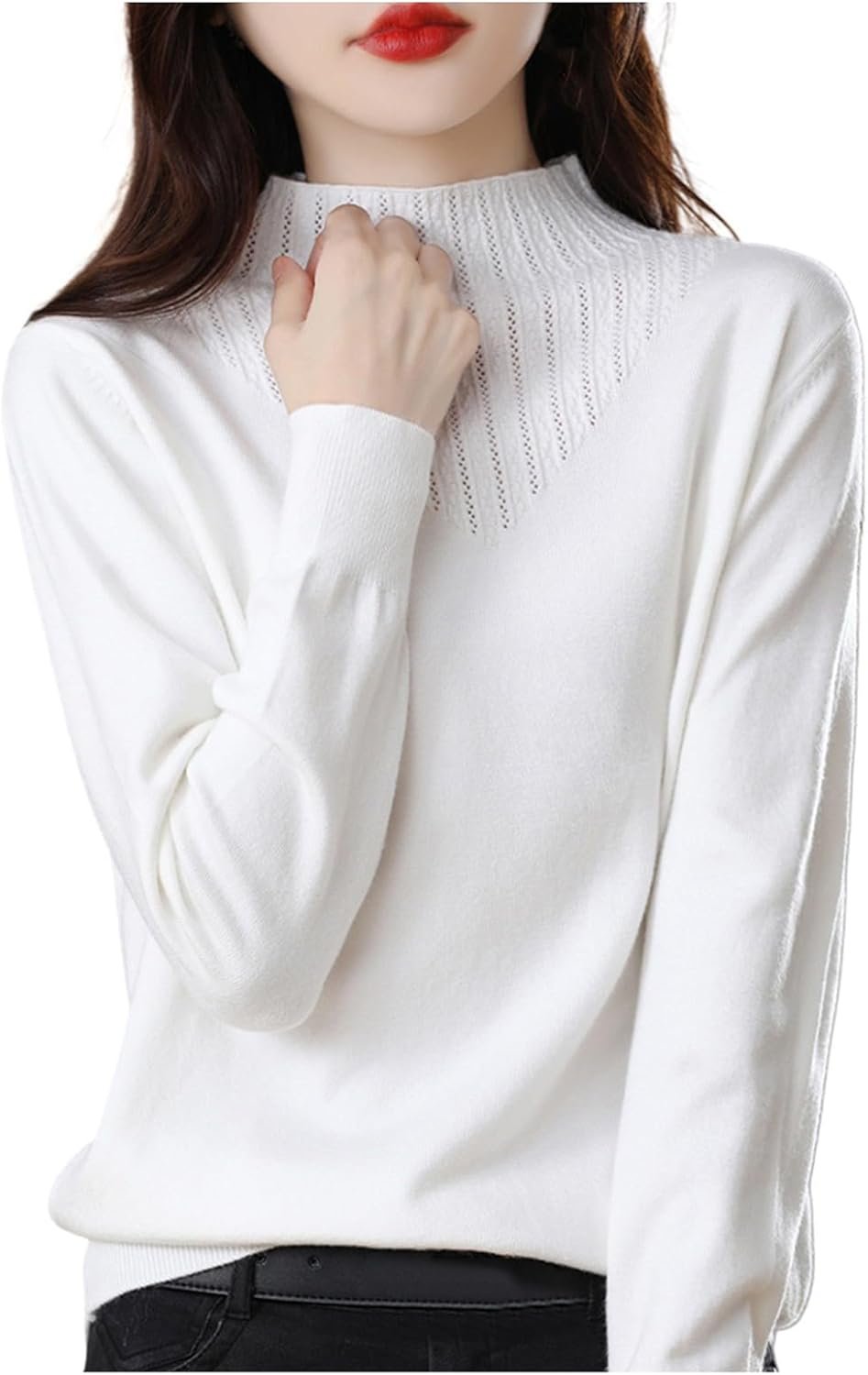 Women Fashion Sweater Autumn Winter New Half-High Neck Knit Bottoming Shirt Loose Long-Sleeve Solid Color Innerwear