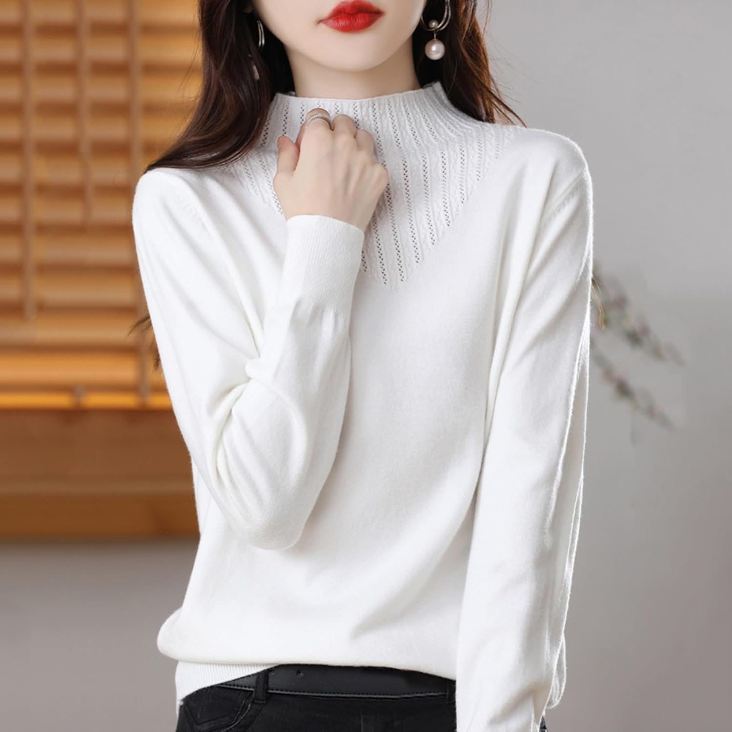Women Fashion Sweater Autumn Winter New Half-High Neck Knit Bottoming Shirt Loose Long-Sleeve Solid Color Innerwear - Image 2