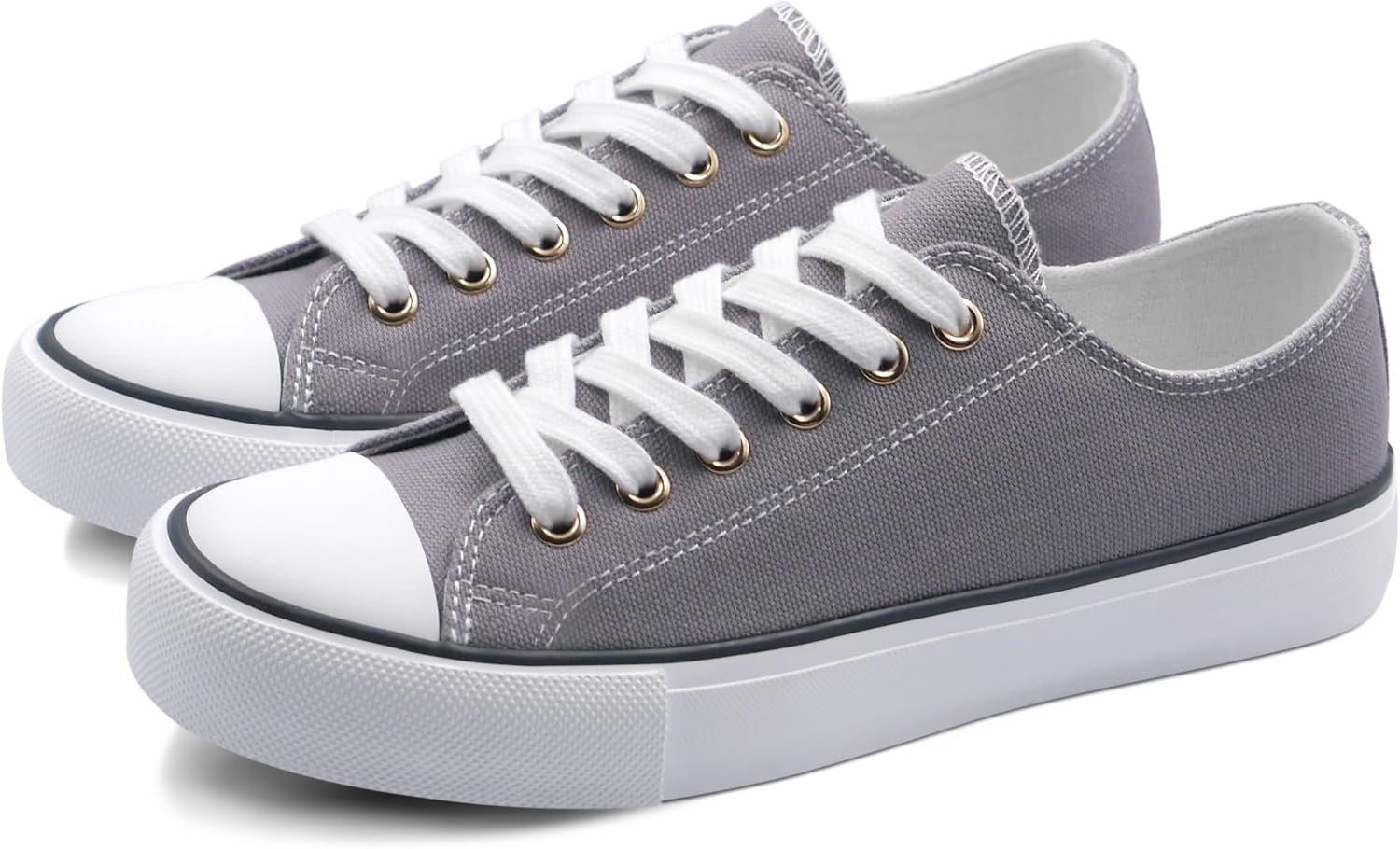 Women Canvas Shoes Low Top and Lace up Fashion Casual Sneakers Black and White Classic