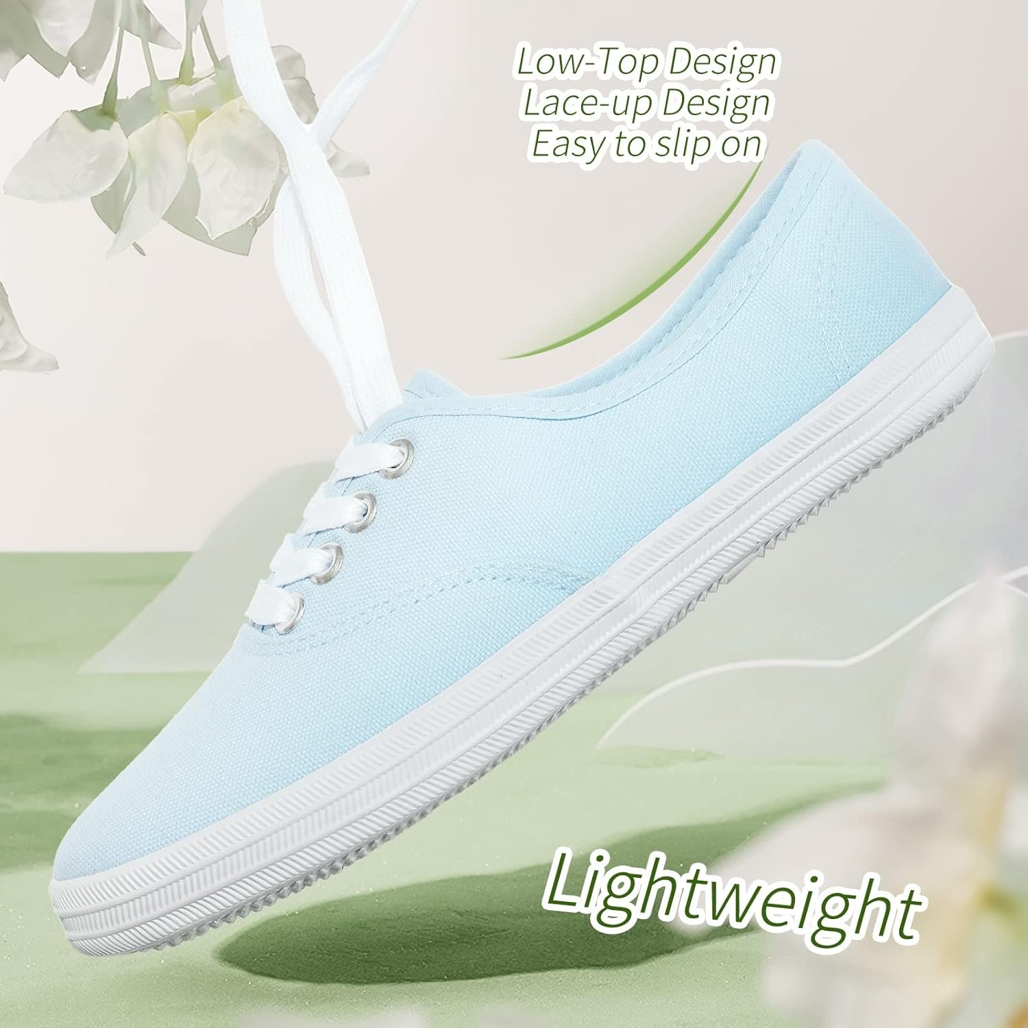 Women White Canvas Sneakers Low Top Lace-up Canvas Shoes Lightweight Casual Tennis Shoes - Image 2