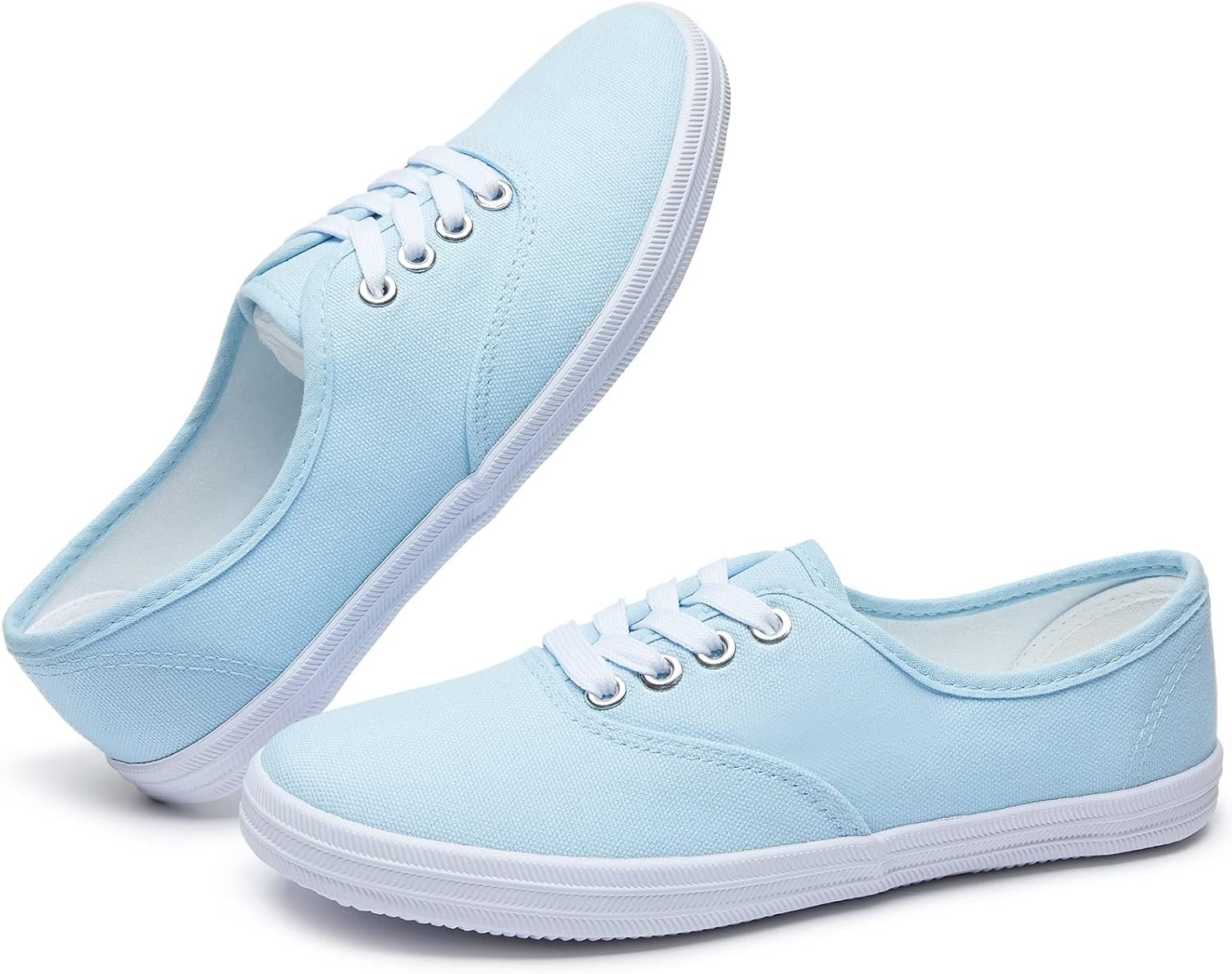 Women White Canvas Sneakers Low Top Lace-up Canvas Shoes Lightweight Casual Tennis Shoes