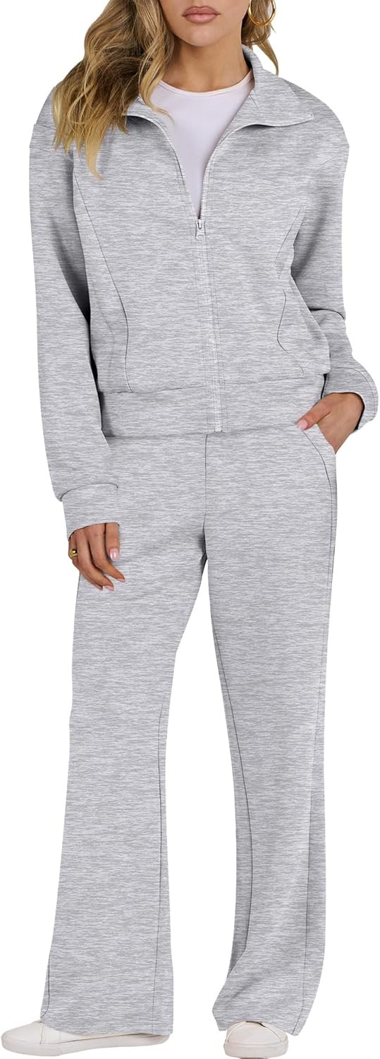 Lounge Sets for Women 2 Piece Outfits Sweatsuit Fall Zip Up Sweatshirts Wide Leg Pants Matching Sweat Set Tracksuit