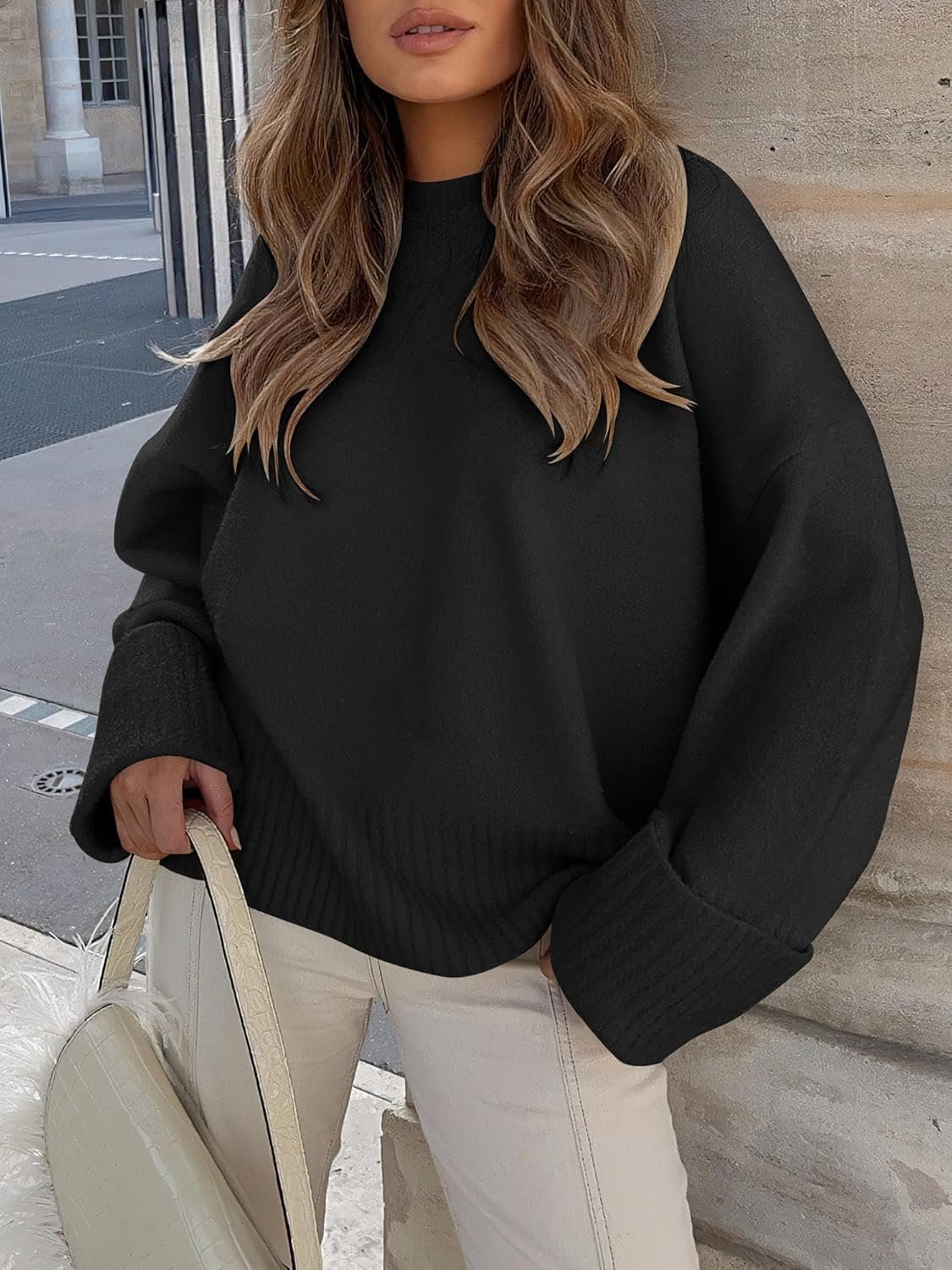 Women Oversized Sweater Crewneck Long Sleeve Soft Fuzzy Knit Pullover Sweaters Fall Fashion Warm Tops Clothes - Image 2