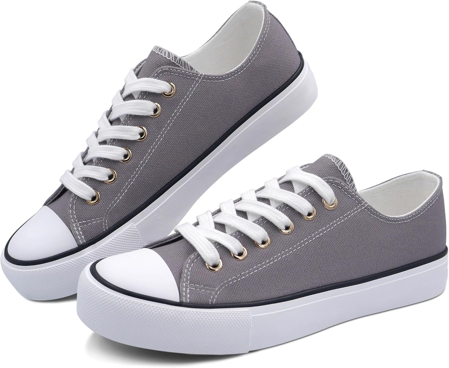 Women Canvas Shoes Low Top and Lace up Fashion Casual Sneakers Black and White Classic - Image 2