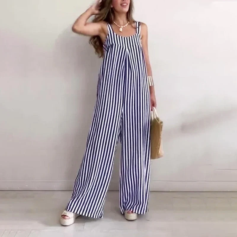 Women's Loose Casual Striped Jumpsuit - Image 7