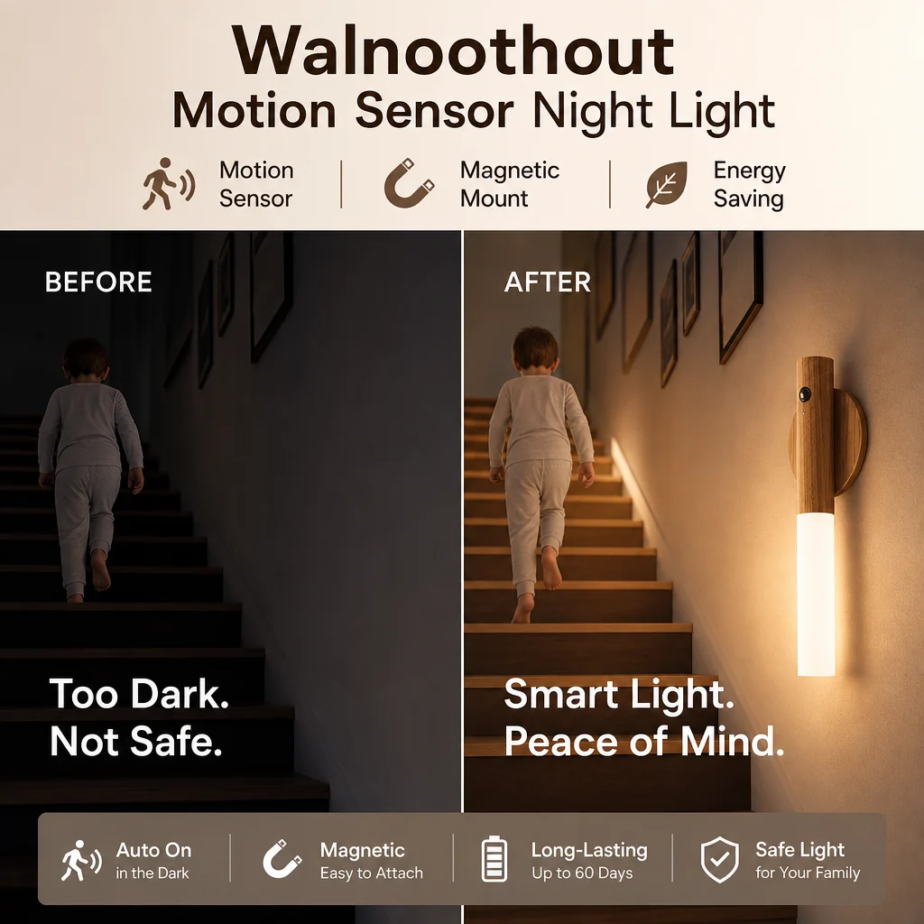 ✨ Walnoothout Motion Sensor Night Light – High-End Aesthetics, Magnetic & Energy-Saving (Designer Lighting for Stylish Interiors & Safe Navigation!) - Image 2