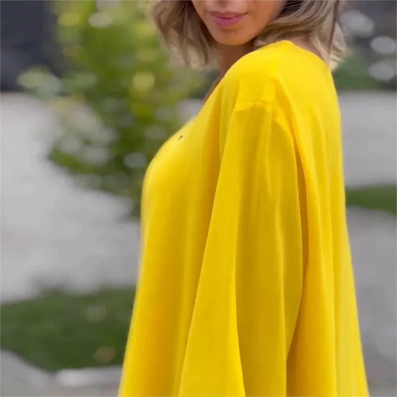 Double-Layer V-neck Zipper 3/4 Sleeves Soft Tops - Image 11