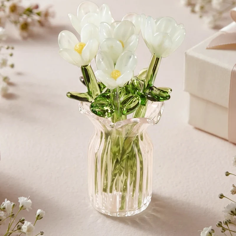 Miniature Colored Glass Flower Figurine Set - Image 7