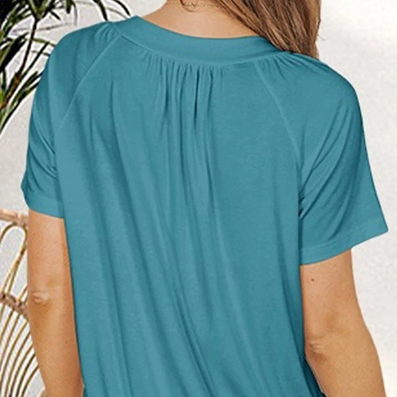Women's Casual Pleated V-Neck Short-Sleeve Top - Image 20