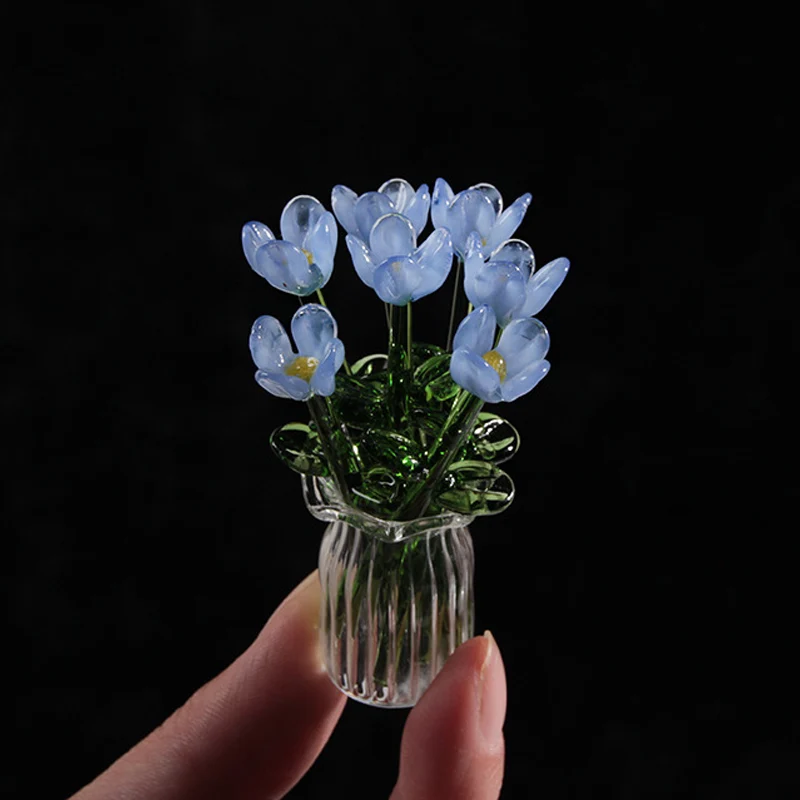 Miniature Colored Glass Flower Figurine Set - Image 9
