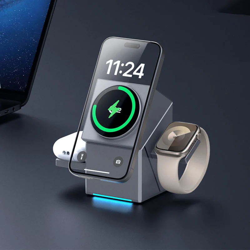 ⚡️ Exclusive Sale -55%! 📱 3-in-1 Foldable Magnetic Charging Station – Perfect for Home, Work & Travel ✨ | 15W Fast Charging, Multi-Device & Compact!📱⌚