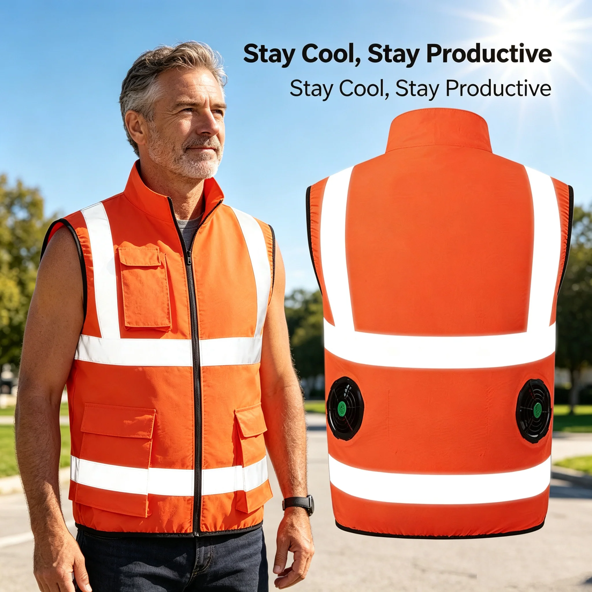 Summer Cooling Work Jacket with Reflective Strips – Sun Protection & Ventilated Safety Gear