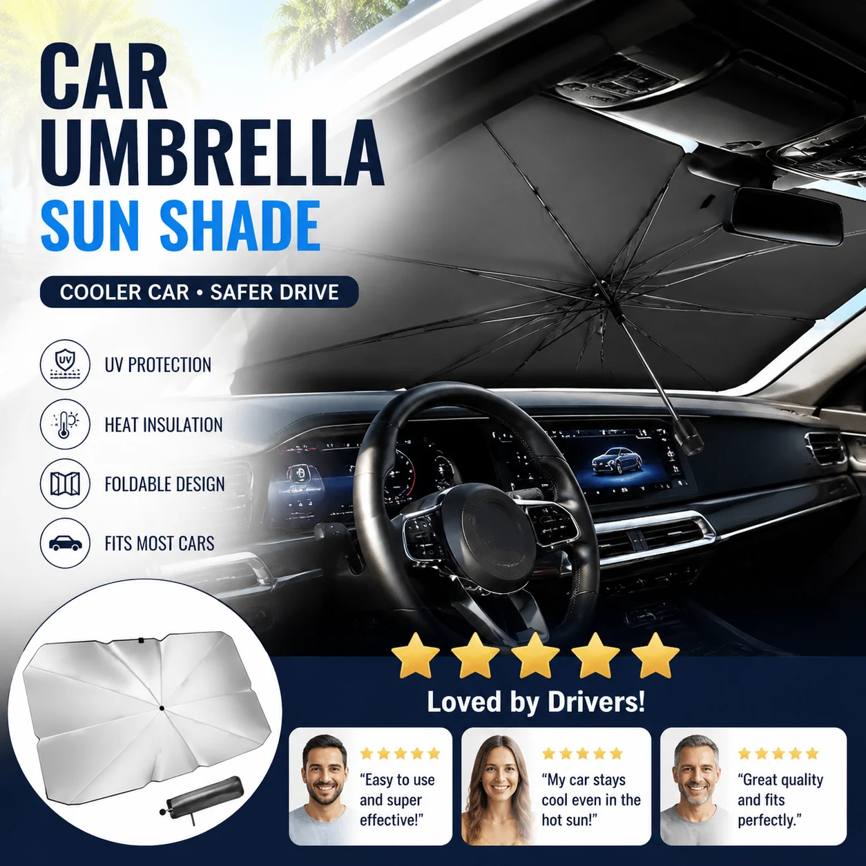 ✨Summer Hot Sale☀️Car Windshield Sun Shade Umbrella - Image 10