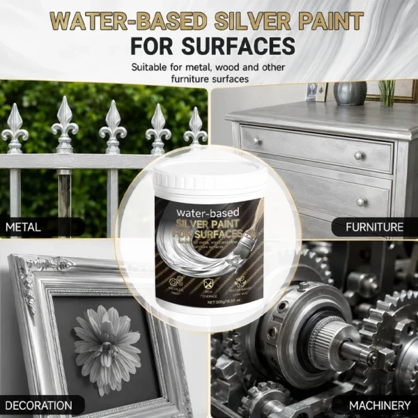 Water-Based Silver Paint for Metal & Wood