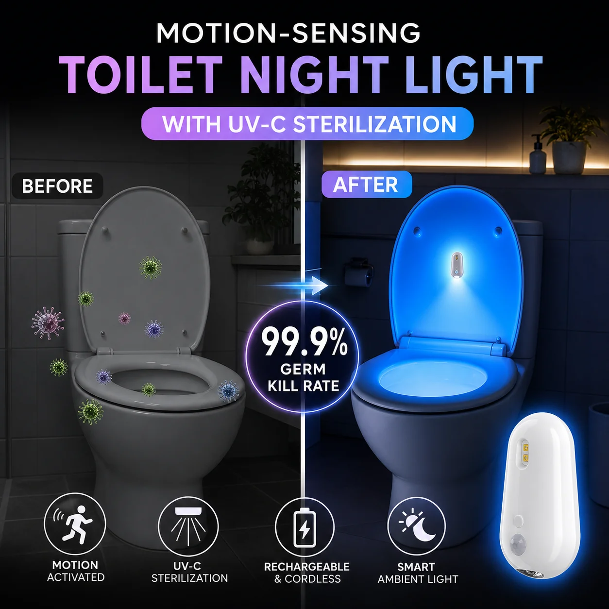 Motion-Sensing Rechargeable Toilet Night Light - Image 2