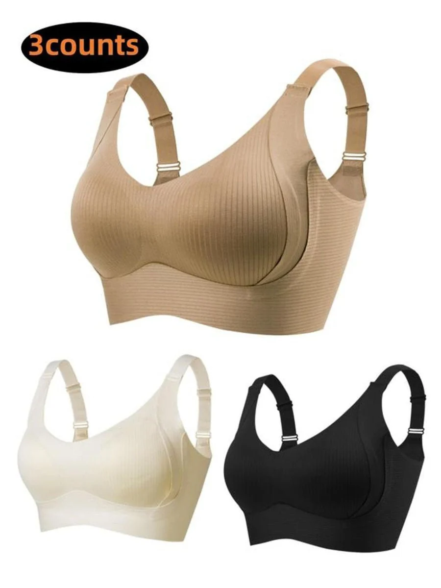 🎁Buy 1 Get 3 Packs💕Women's Ribbed Push Up Adjustable Wireless Bra - Image 23