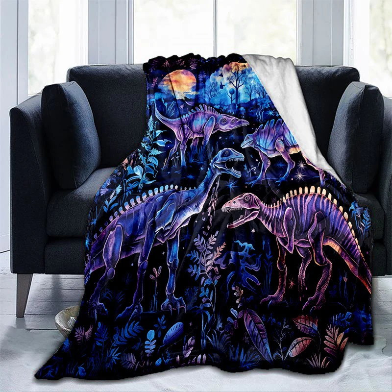 Vibrant Dinosaur Print Flannel Throw Blanket - Image 2