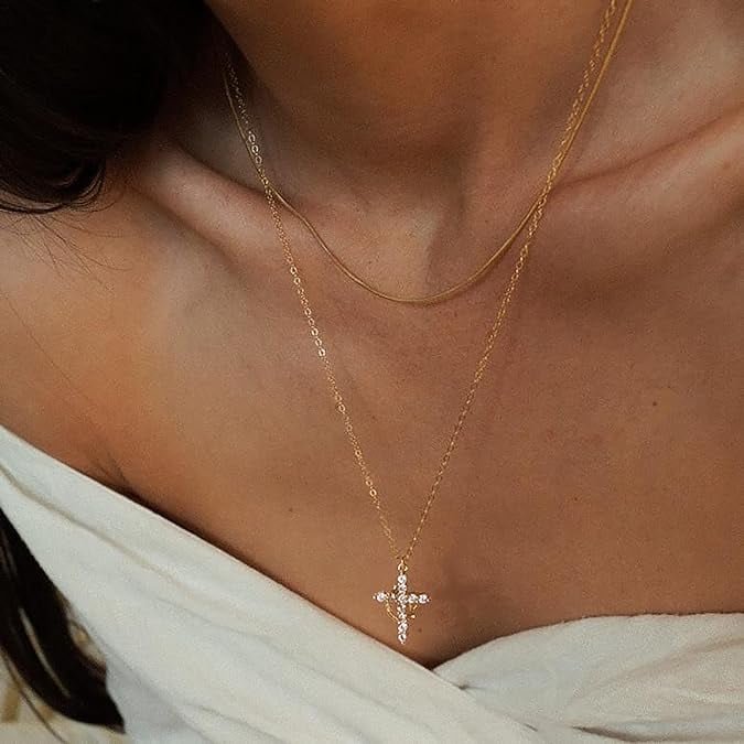 👑✝️Simple Crown & Cross Pendant Choker Necklace - Image 3