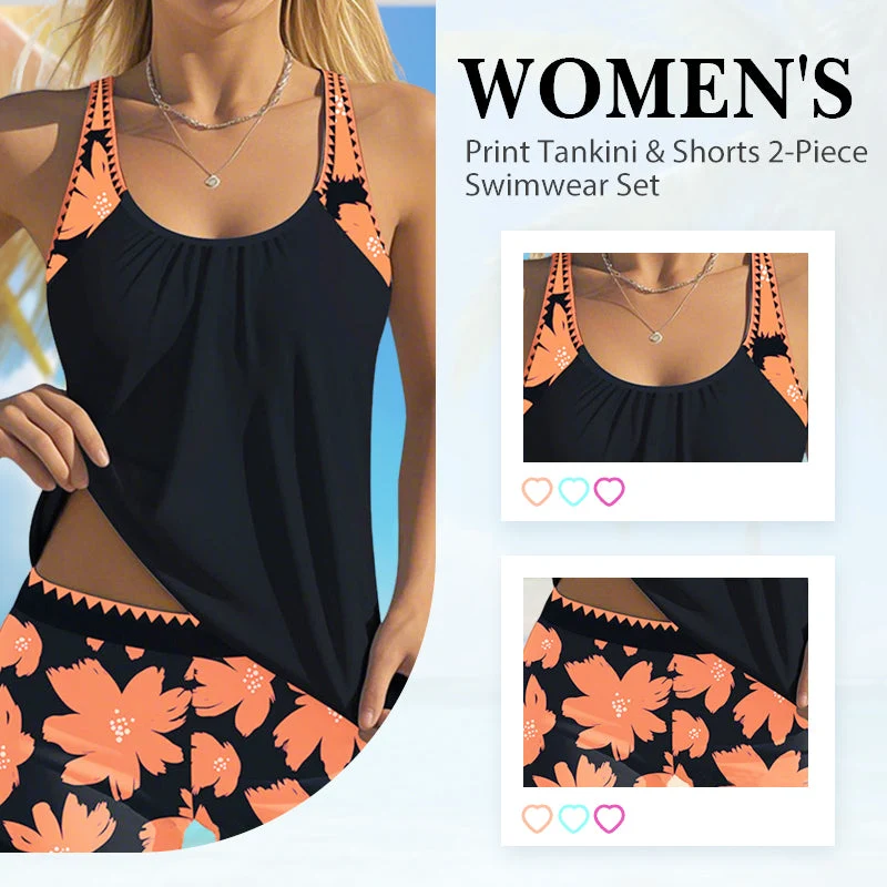 🏖️Summer Hot Sale 53% OFF🌼Women's Print Tankini & Shorts 2-Piece Swimwear Set
