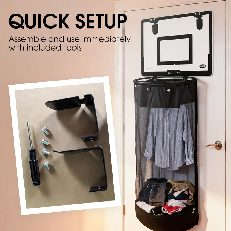 🎉FLASH DEAL 50% OFF – Over-the-Door Basketball Laundry Hamper | Creative Score Game, Big Black Mesh Net, Acrylic/Wood Backboard, No-Drill Install 🚪🏀 - Image 6