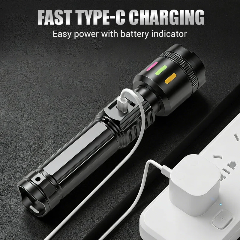 💎 49% OFF! 💎 Multifunctional Zoom LED Flashlight with Power Display – 500m Range, USB-C & 4 Lighting Modes - Image 4