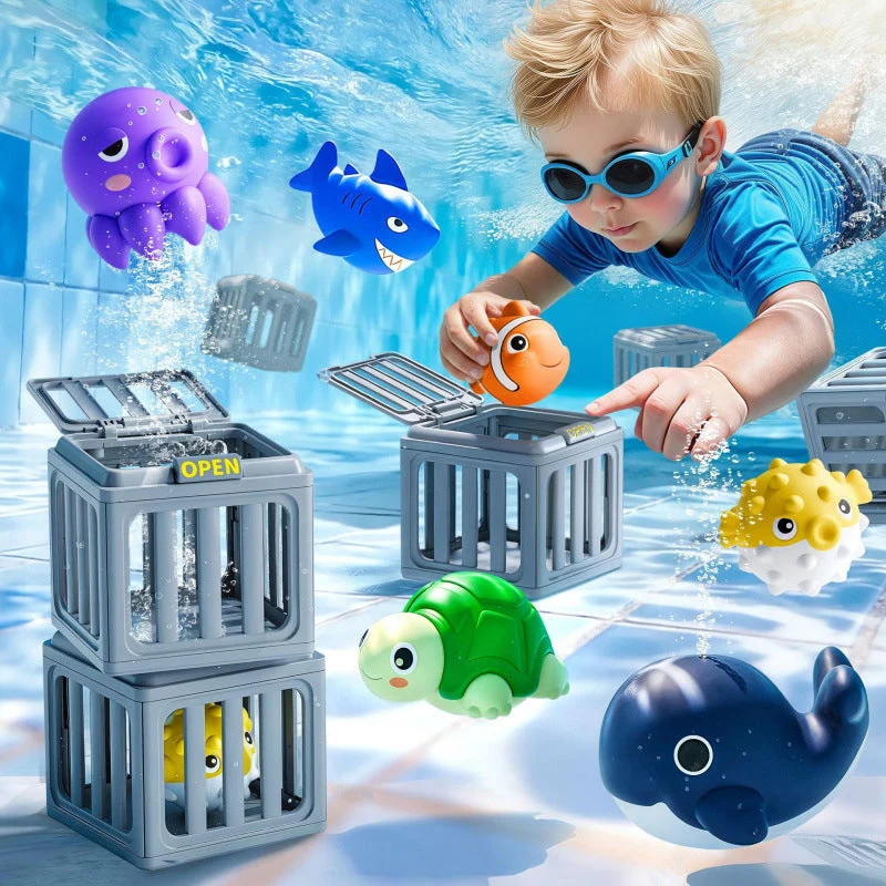 Summer Pool Toys for Kids - Diving Animal & Cage Set - Image 2