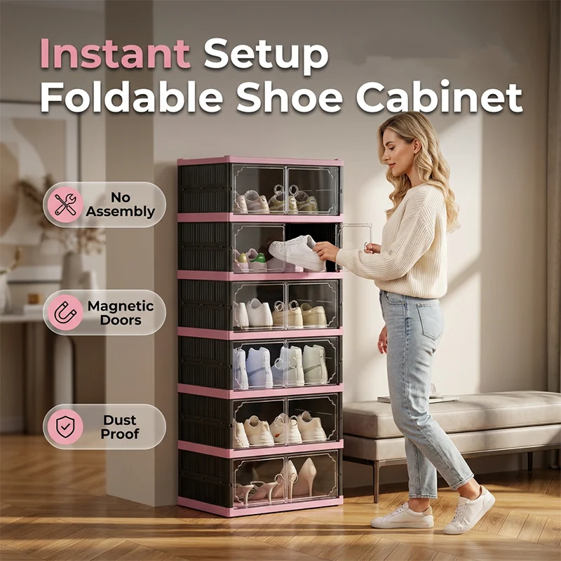 Foldable & Stackable Shoe Cabinet with Clear Doors