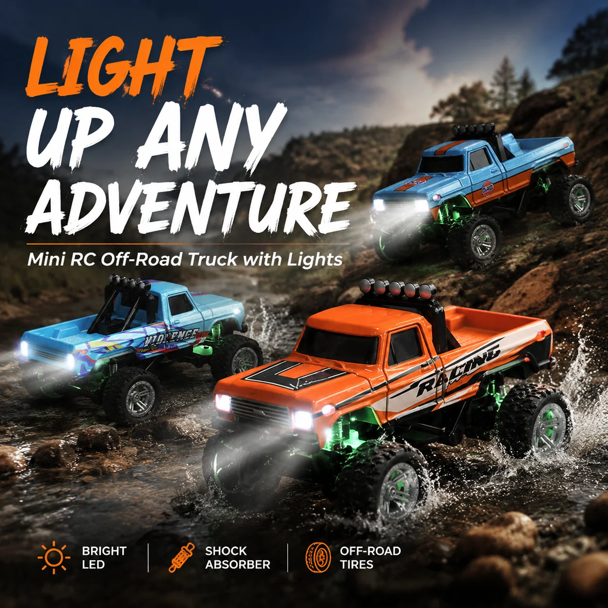 🎁HOT SALE 50% OFF! 🏎️ Mini RC Off-Road Truck with Lights