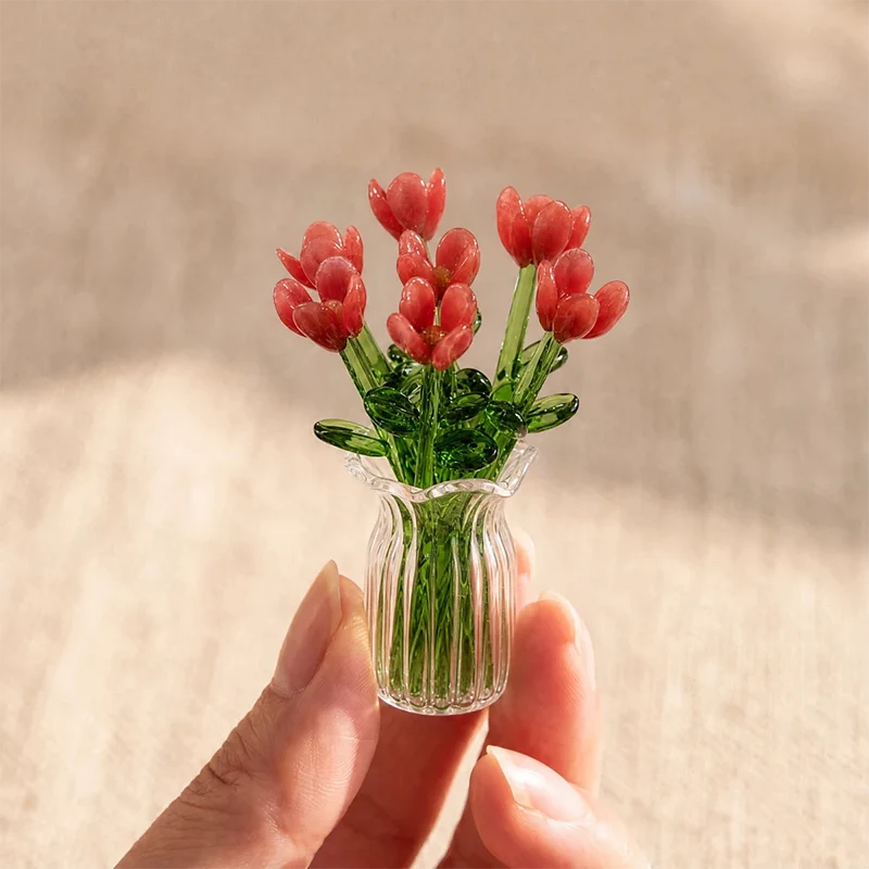 Miniature Colored Glass Flower Figurine Set - Image 8
