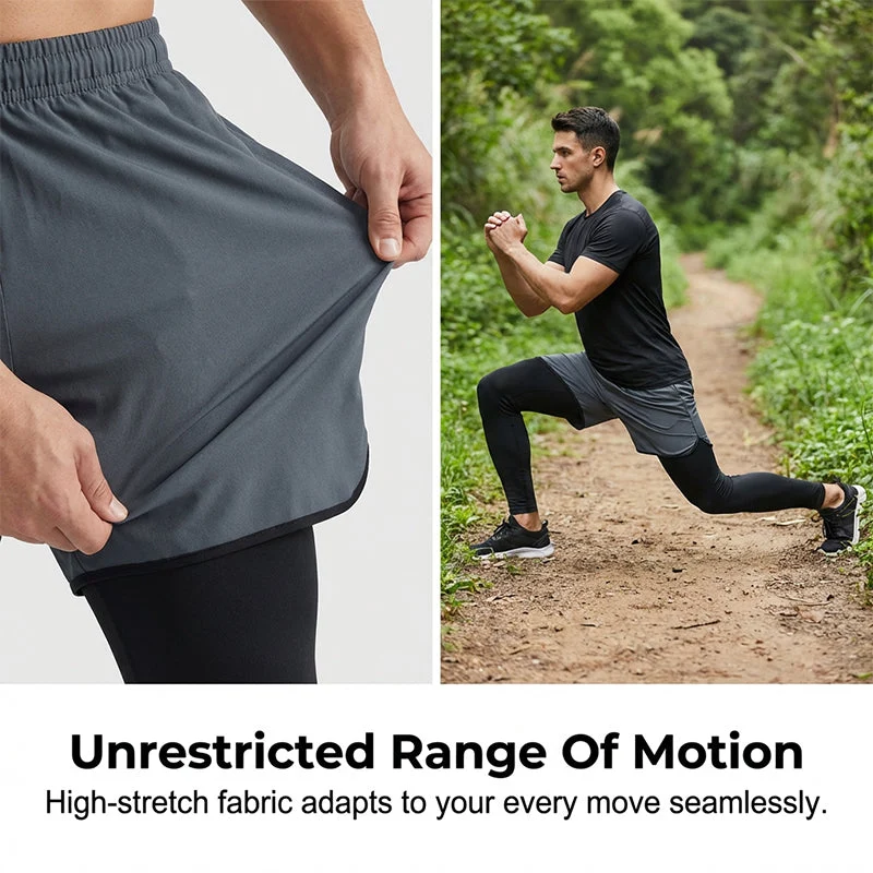 Men's 2-in-1 Running Tights with Shorts - Image 3