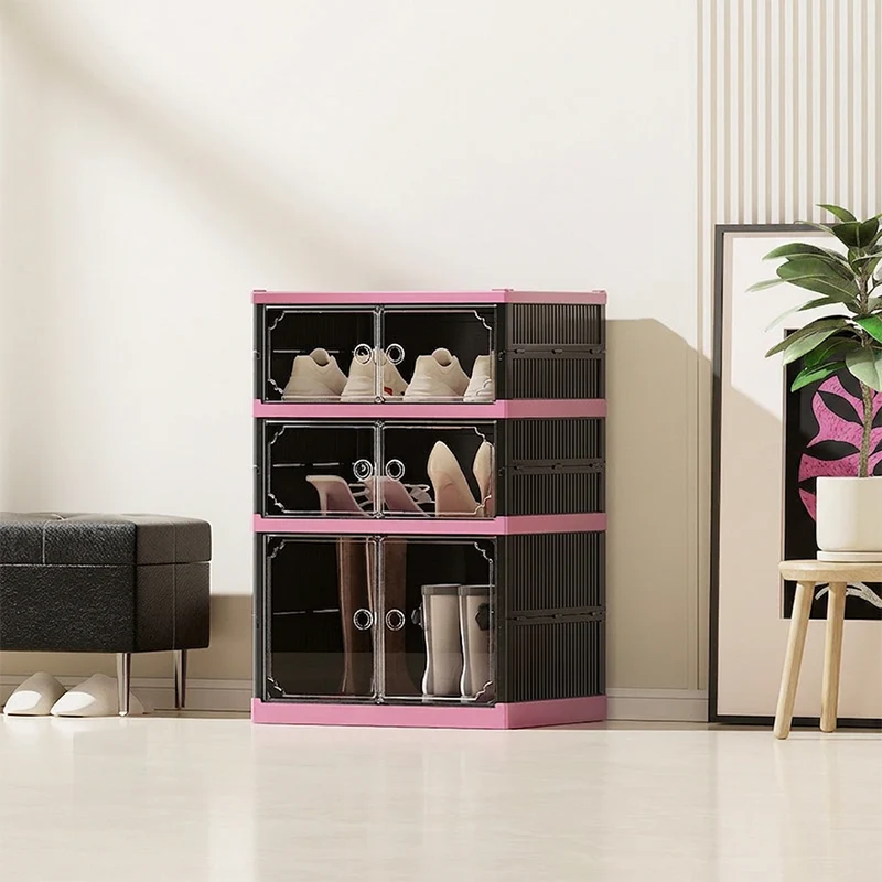 Foldable & Stackable Shoe Cabinet with Clear Doors - Image 12