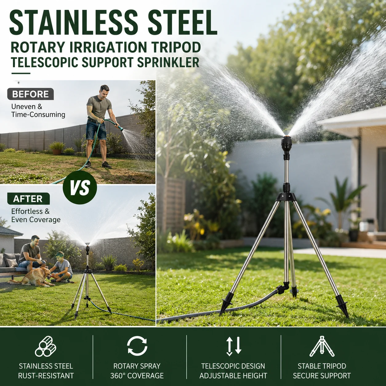 🎁 Hot Sale 49% OFF 🔥Stainless Steel Rotary Irrigation Tripod Telescopic Support Sprinkler - Image 2