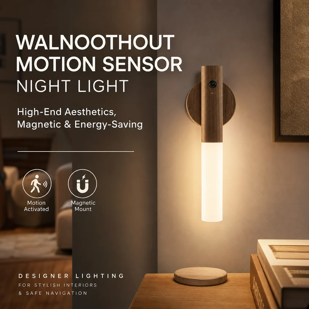 ✨ Walnoothout Motion Sensor Night Light – High-End Aesthetics, Magnetic & Energy-Saving (Designer Lighting for Stylish Interiors & Safe Navigation!)
