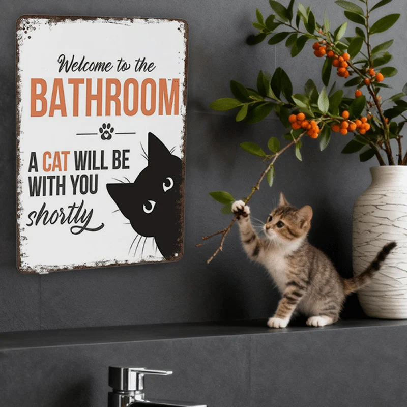Cute Cat Bathroom Decor Sign - Image 7