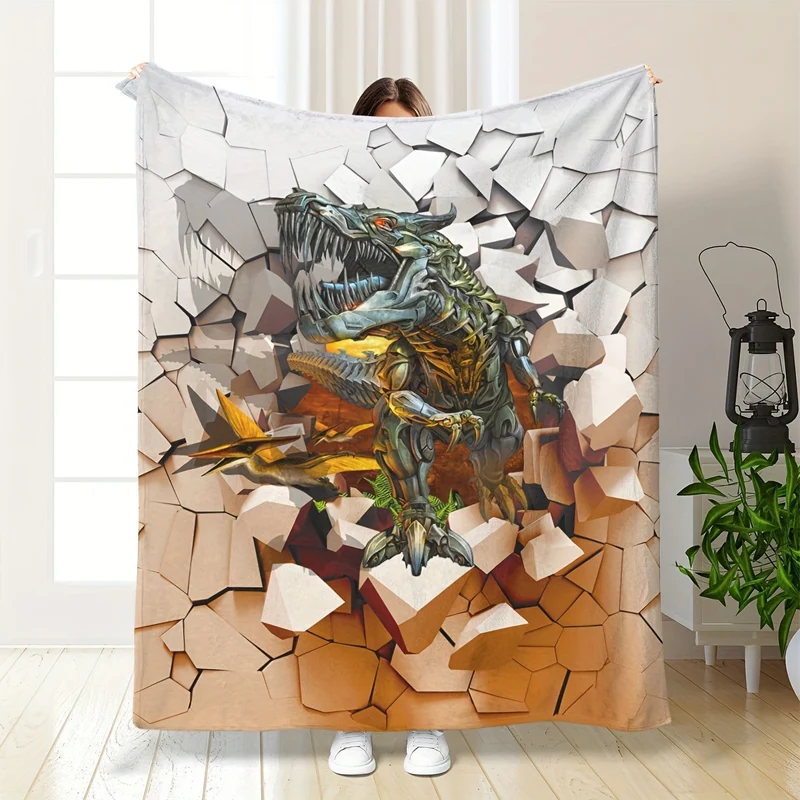 Vibrant Dinosaur Print Flannel Throw Blanket - Image 8