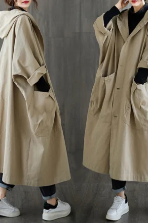 Oversized Large Pocket Hooded Long Trench Coat