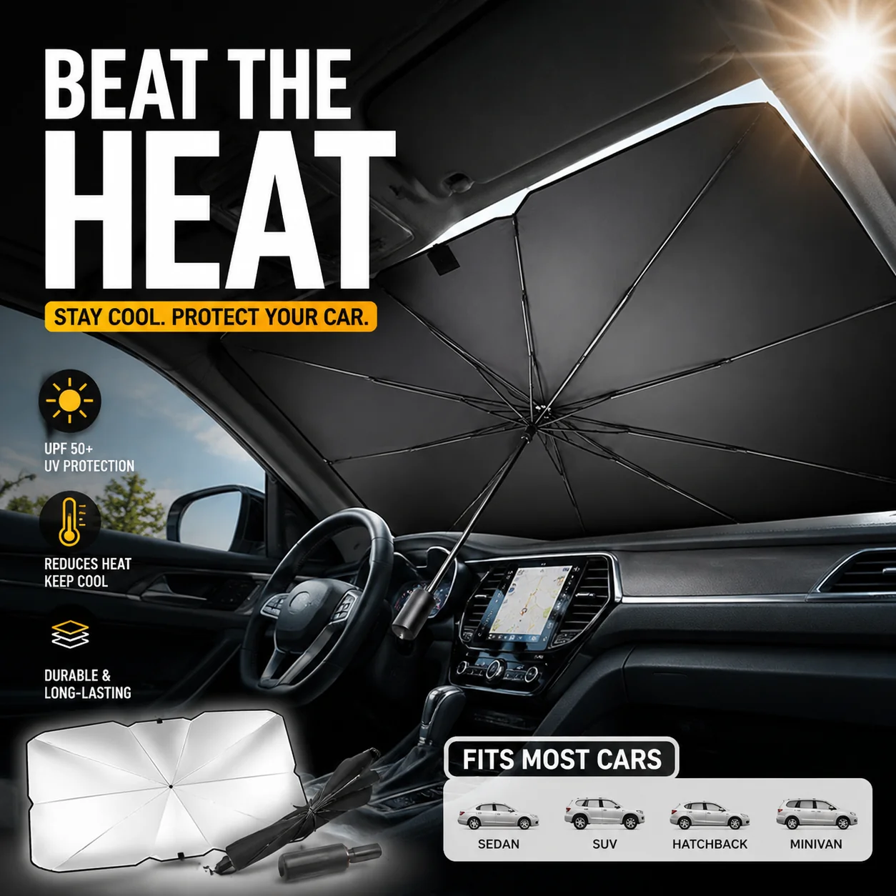 ✨Summer Hot Sale☀️Car Windshield Sun Shade Umbrella - Image 9