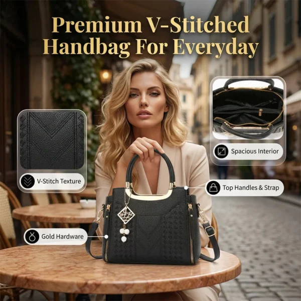 π LIMITED-TIME 50% OFF! β¨ Women's Top-Handle Satchel β V-Stitched, Gold Hardware, Multi-Compartment πΈ