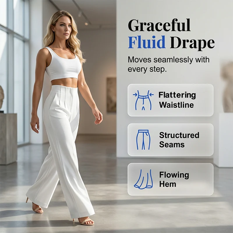 Women’s Solid Color Casual Wide Leg Pants - Image 2