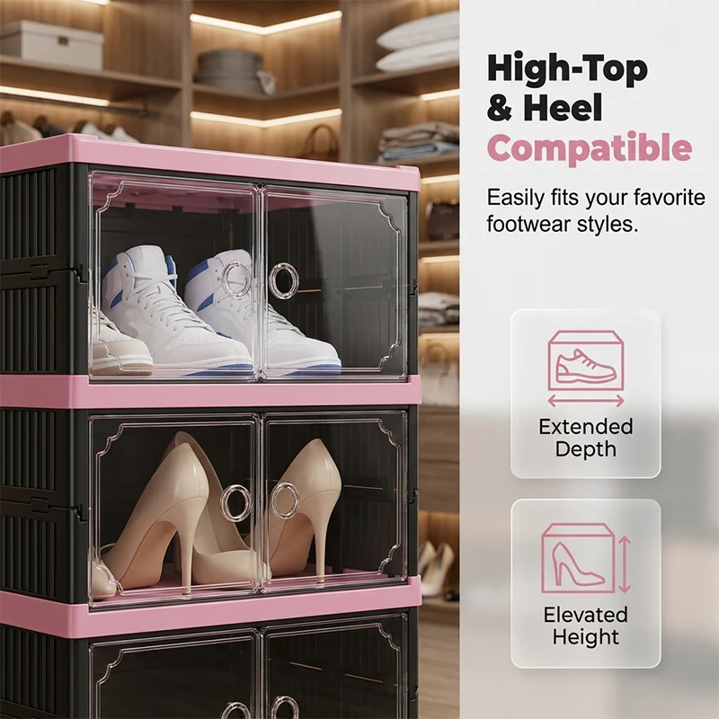 Foldable & Stackable Shoe Cabinet with Clear Doors - Image 4