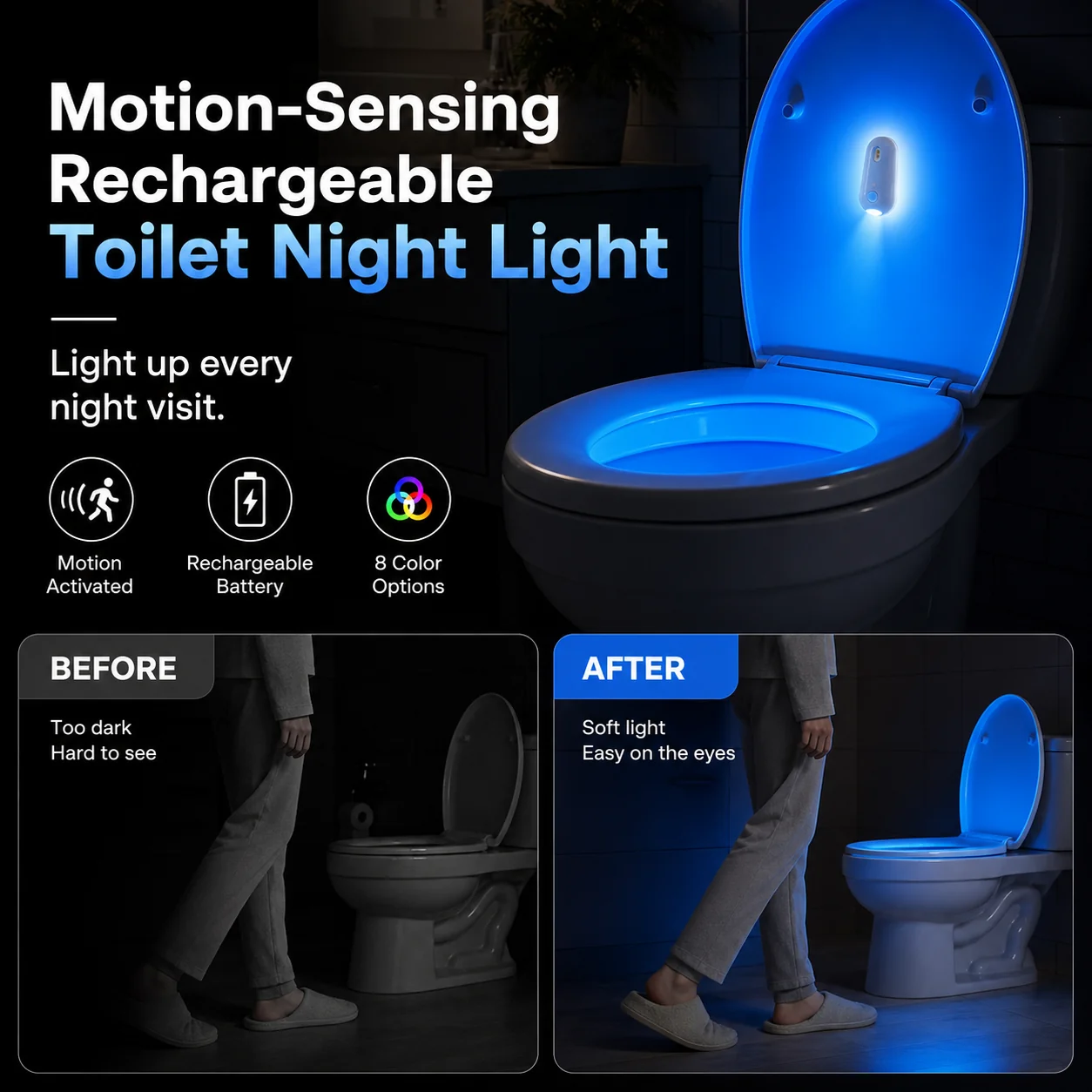 Motion-Sensing Rechargeable Toilet Night Light - Image 3