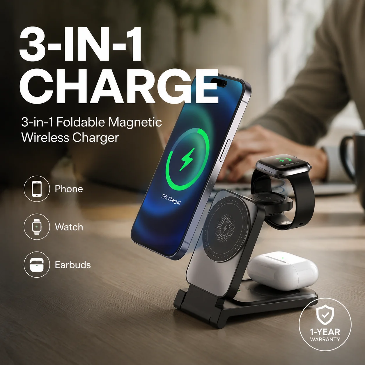 3-in-1 Foldable Magnetic Wireless Charger